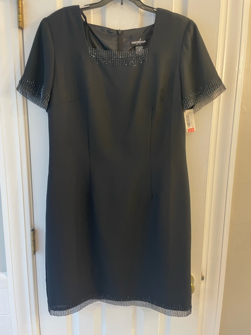 Black Embellished Short Sleeve Sheath Dress